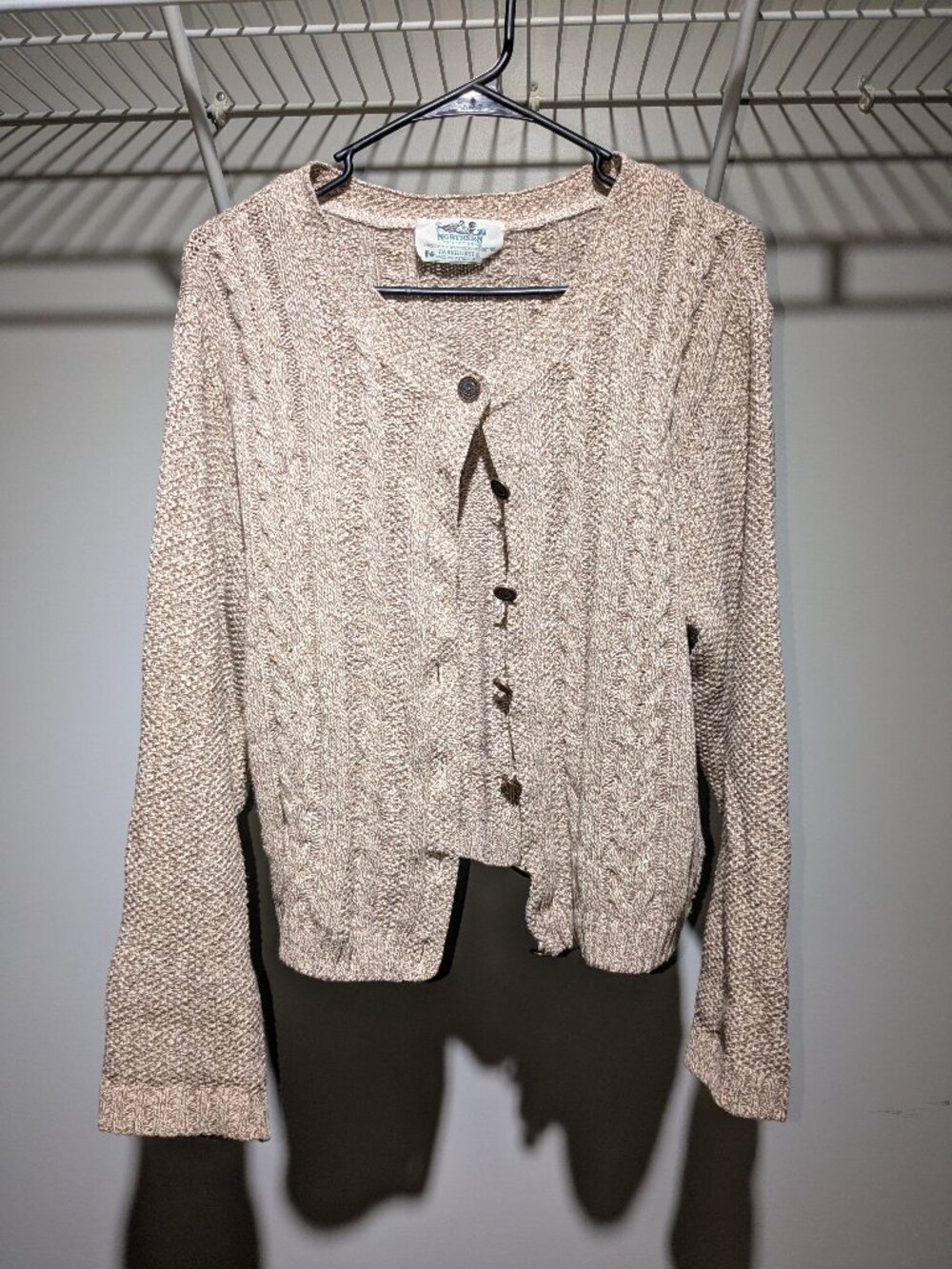 Vintage Northern Reflections Tan Cable Knit Cardigan Med GrannyCore Cottage 90s